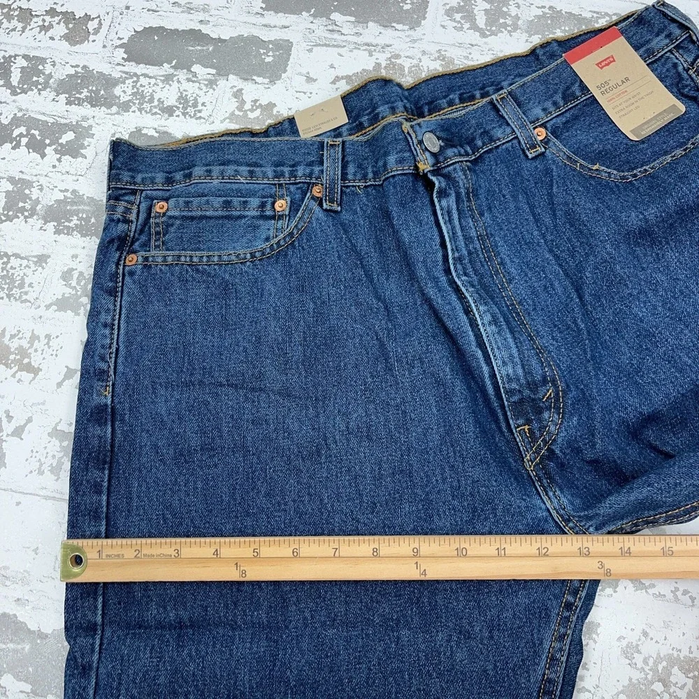 Levis 505 Jeans Men 40x32 Regular Fit Dark Blue Wash Denim Pants Adult CC4 - Picture 8 of 16